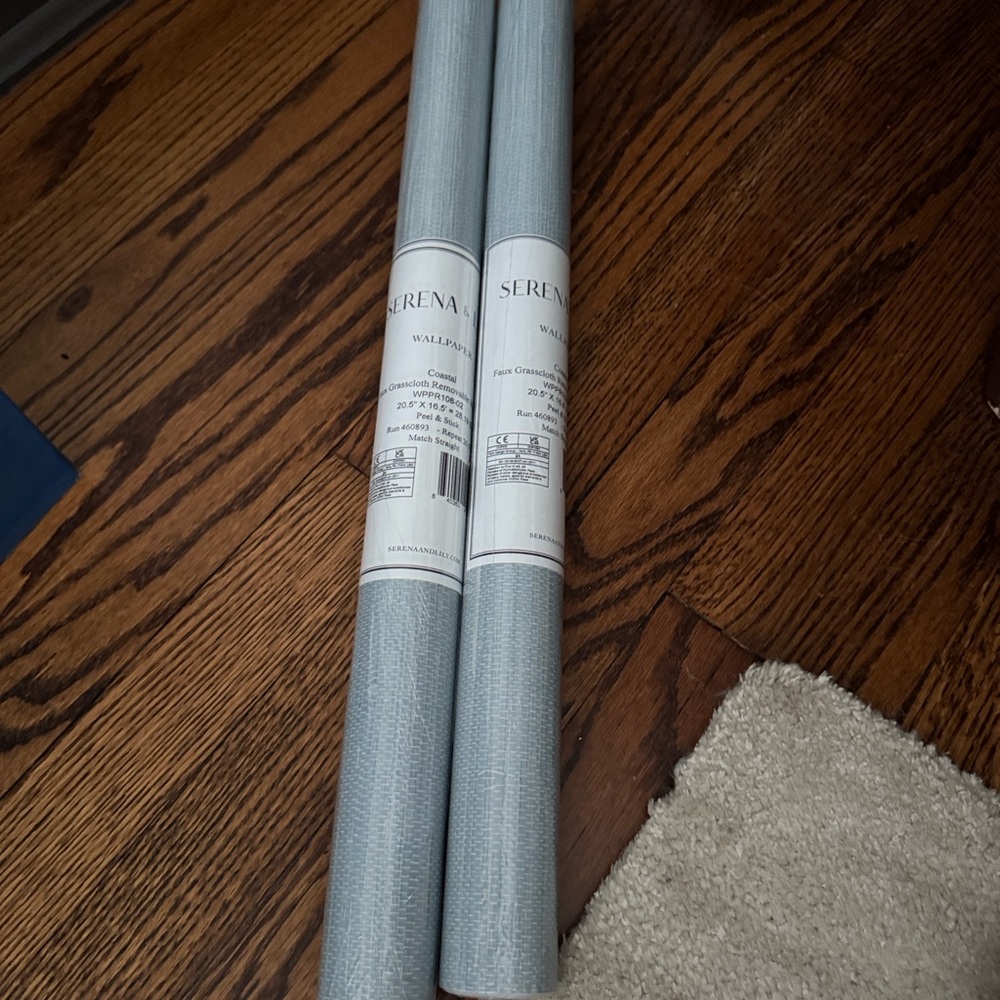 Serena and Lily blue faux grasscloth wallpaper.